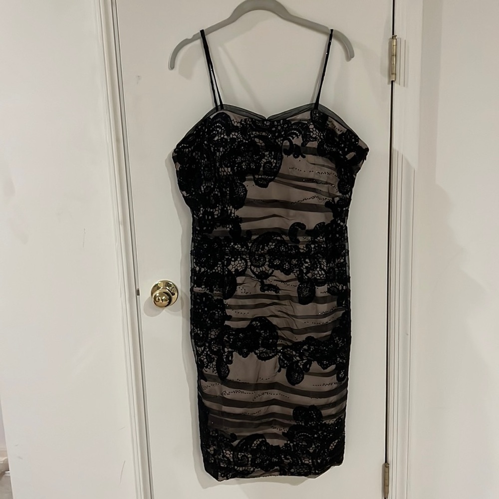 Evening cocktail dress. Lace and beading